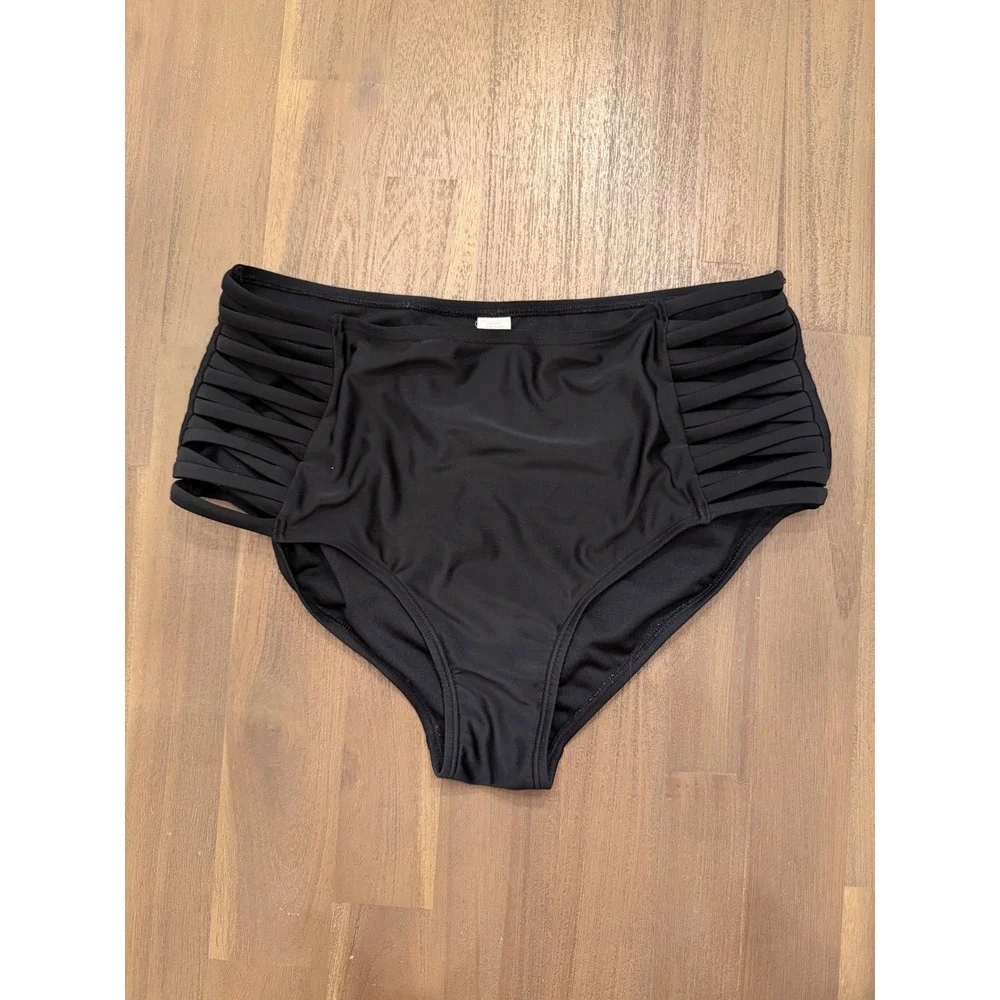 Black High Waisted Strappy Side Cutout Bikini‎ Bottoms Size Medium